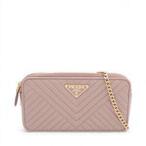 Prada Nappa Impuntu Leather Chain Wallet Pink Beige